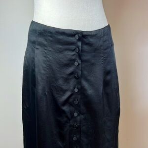80s silk goth button through skirt vintage black pencil style